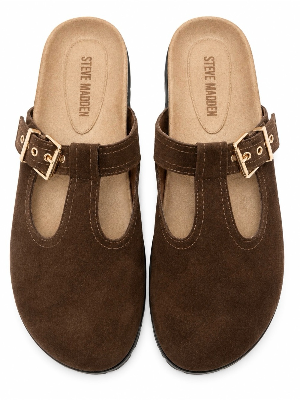 Steve Madden Brown Suede Buckle Mules
